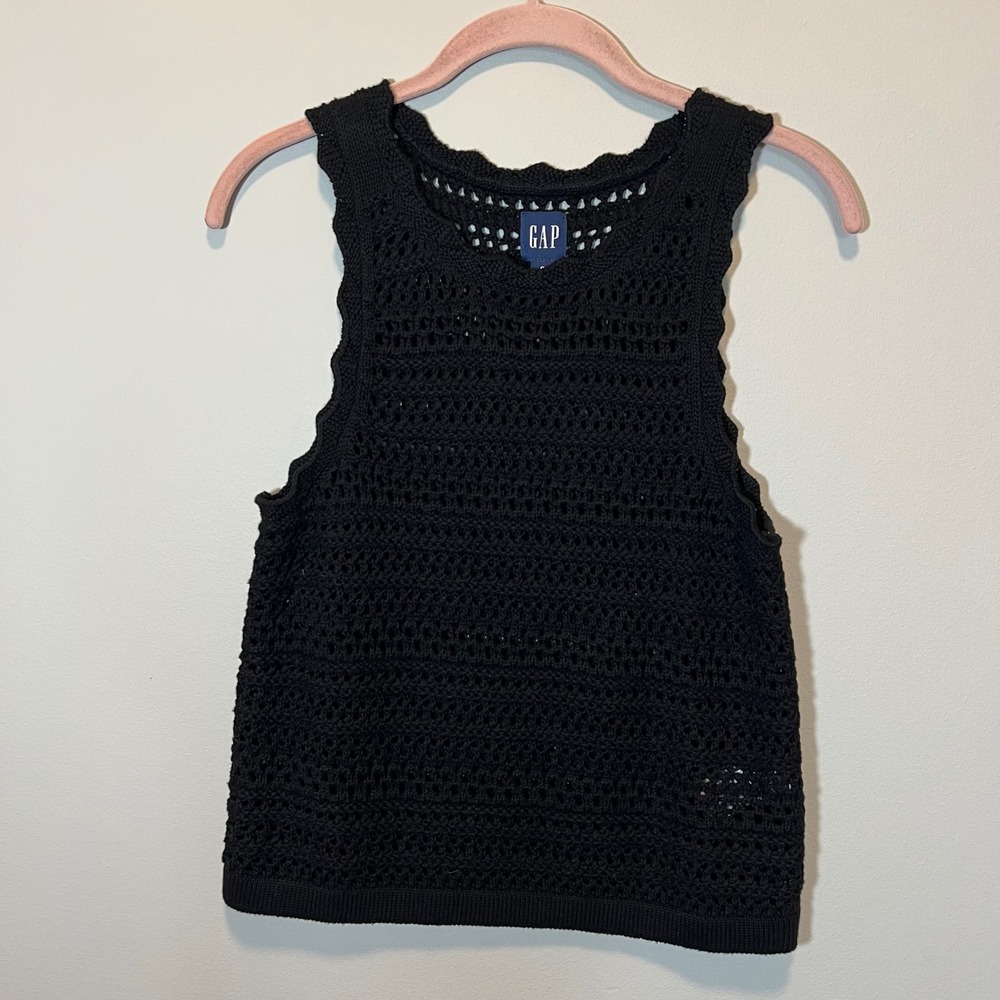Gap Crochet Halter Tank Top Black Cotton Open Knit Scalloped Sleeveless Small